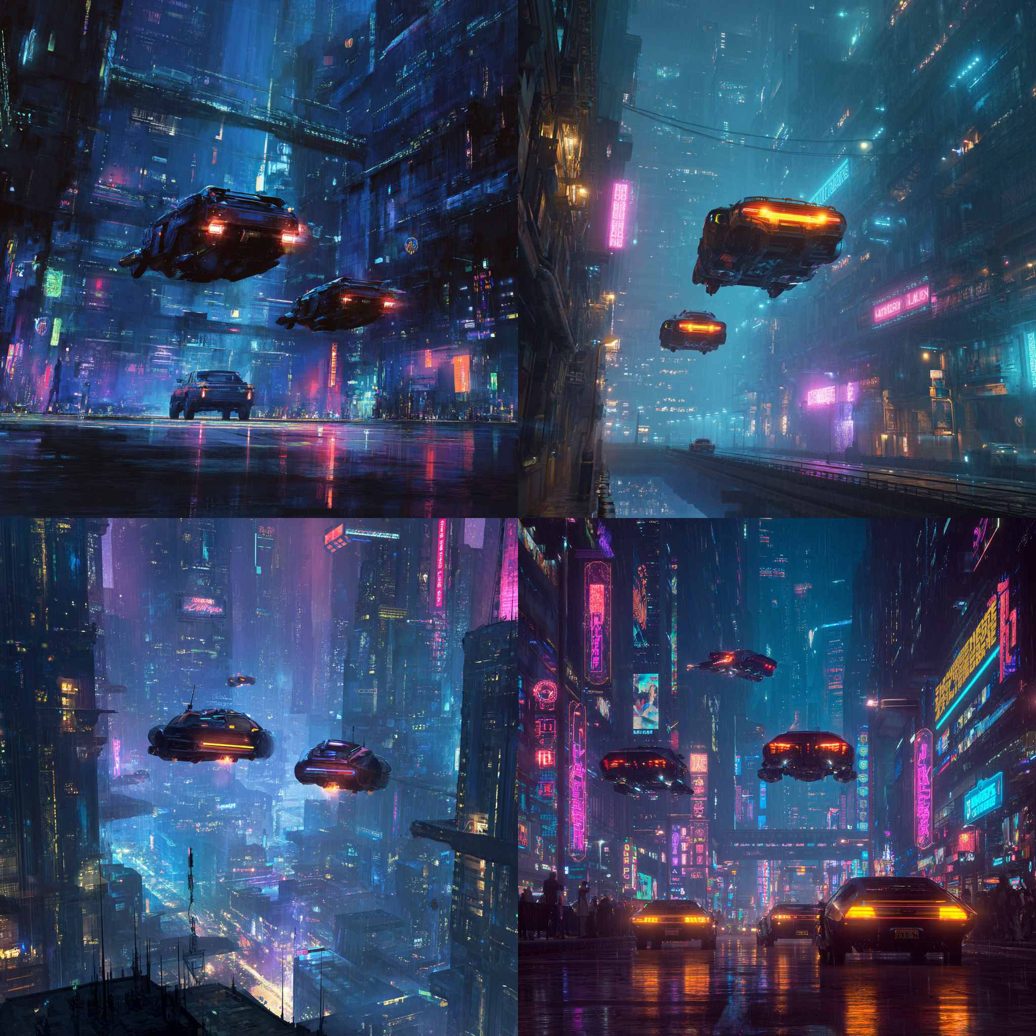 A futuristic cityscape with flying cars, neon lights, cyberpunk style, ultra detailed, 8k resolution